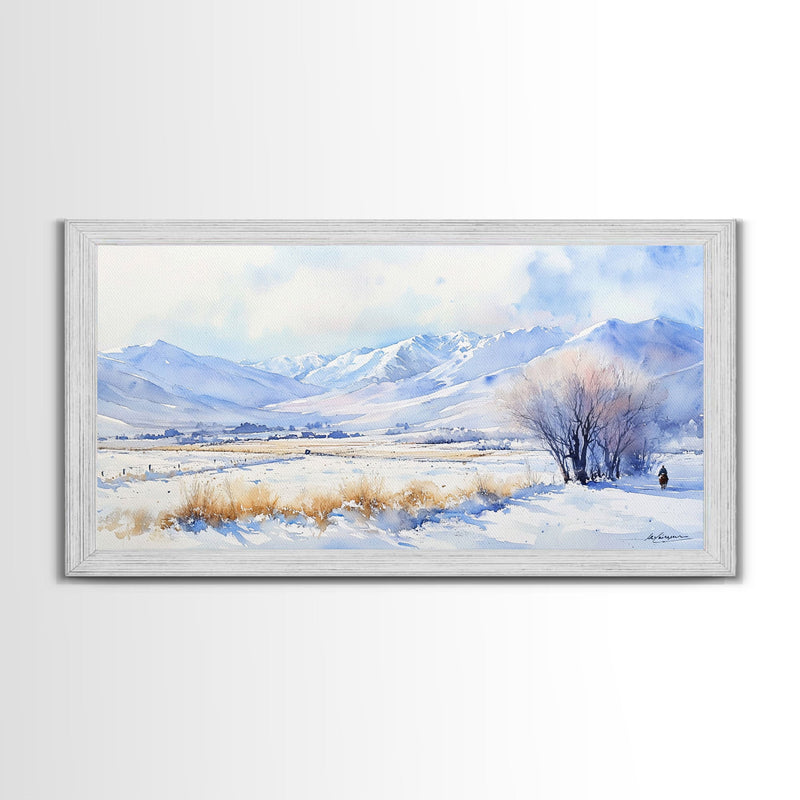 Winter's Tranquil Horizon - winter wall art, snowy mountain art, Christmas wall art, farmhouse Christmas decor, winter wonderland