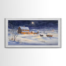 Horse and Barn in Snowy Christmas Scene, Framed Canvas Print, Winter Christmas Decor, Farmhouse Christmas, Rustic Holiday Art, Wall Art