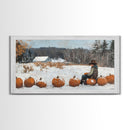 Cowboy Sipping Coffee Autumn Decor Framed Canvas Print Perfect Above Sofa Wall Art Western Home Decor Moody Fall Artwork Rustic