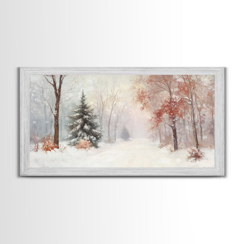 Winter In The Forest, Snowy Landscape Painting, Winter Art, Framed Canvas Print, nostalgic fall festival art for cozy seasonal home decor