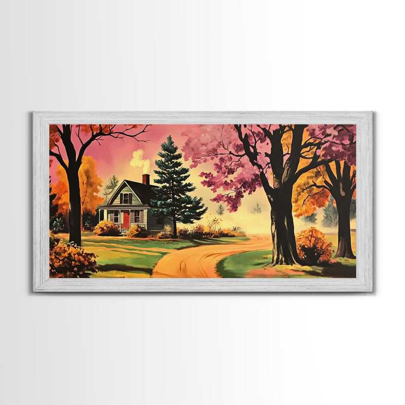 Autumn Landscape Framed Canvas Print, Cozy Country Farmhouse Pathway Art, Fall Home Decor, Modern Farmhouse Seasonal Wall Art Gift Idea