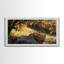 Basket of Apples Framed Canvas Print, Cozy Fall Farmhouse Wall Art, Country Autumn Decor, Best Gift for Her, Seasonal Harvest Scene Art