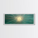 Emerald Green Sun Burst Wall Art, Art Deco Retro Vibes, Eclectic Home Decor, Emerand Green and Gold Horizontal Framed Canvas