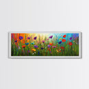 Purple Flowers, Panoramic Floral Print, Framed Canvas Art, Wildflowers Painting Spring Flower Watercolor Art Print, Field of Wildflowers