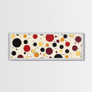 Polka Dots - Framed Canvas Print - MCM Inspired Midcentury-Modern Wall Art - Red, Yellow and Black Dots on a White Background