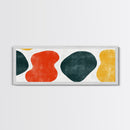 Navy Blue and Orange Splotches, Framed Canvas, Mid-Century Modern Abstract Wall Art, Wood Frame, Ready To Hang
