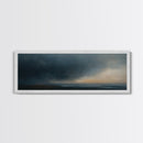 Framed Moody Wall Art, Panoramic Seascape On a Stormy Day - Dark Decor - Cloudy Sky Art - Above Bed Decor, Above Sofa Painting