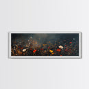 Wildflowers On A Stormy Day, Framed Canvas Print, Panoramic Wall Art, Moody Muted Decor, Above Sofa Or Couch Oversized Art