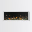 Dark & Moody Wild Flowers Under a Full Moon, Framed Canvas Print, Panoramic Extra Wide Wall Art, Oversized Home Decor, Modern Farmhouse Art