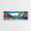 Retro Art Deco Landscape Print, Stained Glass Style Landscape Painting, Wood Framed Wall Art, Horizontal Art, Ultra Wide Panoramic Art