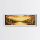 Sunset Over The Lake, Framed Canvas Print, Ultra Wide Wall Art, Panoramic Painting, Above Sofa Or Bed Wall Art, Home Decor, Calm Wall Art