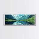 Reflections On The Lake - Framed Canvas Print - Panoramic Original Landscape Painting - Lake Painting - Mountain Painting - Minimalist Muted Art