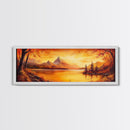 Golden Hour Over The Mountains, Sunset Landscape Painting Print, Wood Framed Artwork, Ultra Wide Panoramic Print