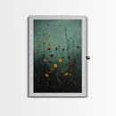 Moody Wild Flowers Print, Framed Canvas, Boho Decor, Wildflowers in a Rain Storm, Modern Farmhouse, Rustic Decor