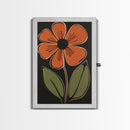 Mid Century Modern Floral Print, Orange Flower on Black Background, Framed Canvas Print