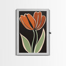Orange Tulip  with Black Background, Framed Canvas Print, Cute Floral Print, Botanical Minimalist Home Decor