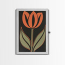 Framed Canvas Wall Art, Dark Botanical Black Background Orange Flower Modern Boho Wall Art Living Room Decor Above Sofa