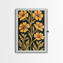 Framed Canvas Wall Art Botanical Print, Yellow Flowers on Black background, Wildflowers, Botanical Floral Modern Art, Boho Decor
