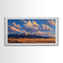 Sunset Over The Mountains Framed Canvas Print, Panoramic Art, Large Format Horizontal Panoramic Wall Art
