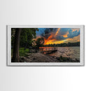 Sunset At The Lake Framed Canvas Print, Lakehouse Decor, Rustic Modern Farmhouse Wall Art, Photography Style Landscape Art