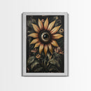 Cyclops Sunflower Framed Canvas Print - Spooky Home Decor - Halloween Wall Art - Dark Academia Macabre Wall Art Goth Botanical Art