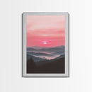 Sunset Over The Smoky Mountains, Framed Canvas Print, Smoky Mountain Art, Landscape Photography Style Home Decor, Retro Wave Art