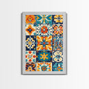 Textile Wall Art, Mexican Tile Canvas Print, Framed Wall Art, Mexicano Style Decor, Chicano Art, Textile Painting Wall Art