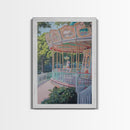 Nursery Decor Framed Canvas Print, Wall Decor for Girl's Room, Carrousel Oil Painting, Oil Painting of a Carrousel