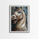 Creepy Carrousel Horse Framed Canvas Print, Nursery Decor, Wood Framed Wall Art Home Decor
