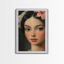 Chicano Portrait of Beautiful Senora, Vintage Style Framed Canvas Print, Mexicana Wall Art