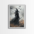 Witch Painting Print, Spooky Season Witchy Wall Art, Framed Canvas Print, Gothic Home Decor, Goth Decor, Witch Wall Art, Halloween Decor