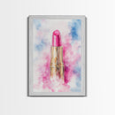 Pink Lipstick Framed Canvas Print, Preppy Dorm Room Decor, Makeup Wall Art, Girl's Dorm Room Wall Art, Preppy Art, Preppy Style Decor