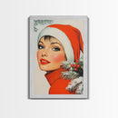1950s Christmas Portrait Postcard Style Art Canvas Print, Wood Framed Christmas Decor, Christmas Wall Art, Christmas Seasonal Painting