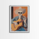 Canvas Print of a Sekelton Cowboy Guitar Player - Chicano Art - Wood Framed Canvas - Original Art