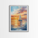 Oil Painting Print of a Sailboat At Sunset, Framed Canvas Print, Nautical Decor, Nautical Nursery, Nautical Wall Art, Beach House or Lakehouse Art
