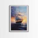 Pirateship at Dawn, Framed Canvas Print, Pirate Art
