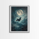 Witchy Decor, Witch Wall Art, Witch Riding a Broom Under a Full Moon, Witch Painting, Framed Canvas Print, Witchy Wall Art, Halloween Decor