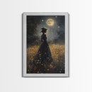Witch Under a Full Moon Framed Canvas Print, Vintage Art Prints, Dark Academia, Witchy Gifts, Halloween Prints, Gothic Wall Art