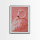 Pink Flamingo Painting Print, Preppy Trendy Wall Art, Animal Print, Framed Canvas Print, Wood Framed Art, Dorm Decor, Apartment Art