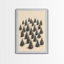 Sketch of a Christmas Tree Farm Canvas Print - Framed Canvas - Minimalist Christmas Art - Boho Christmas Art - Rustic Christmas Art