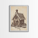Ginger Bread House Canvas Print - Framed Canvas - Minimalist Christmas Art - Boho Christmas Art - Rustic Christmas Art