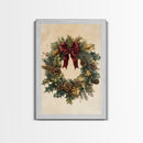 Vintage Christmas Wreath Canvas Print - Framed Canvas - Minimalist Christmas Art - Boho Christmas Art - Rustic Christmas Art