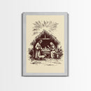 Retro Nativity Scene Canvas Print - Framed Canvas - Minimalist Christmas Art - Boho Christmas Art - Rustic Christmas Art