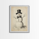 Retro Snowman Canvas Print - Framed Canvas - Minimalist Christmas Art - Boho Christmas Art - Rustic Christmas Art