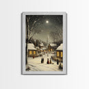 Huge Christmas Tree In The Town Square, Christmas Village Wall Art, Framed Canvas Print, Christmas Canvas Art