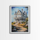 Cape Code Style House Painting Print, Nautical Decor, Maine Oil Painting, Beach House Wall Art