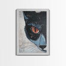Portrait of a Black Cat, Wabi Sabi Wall Art, Cat Painting, Cat Art, Wabi Sabi Wall Art, Framed Canvas Print, Black Cat Gift