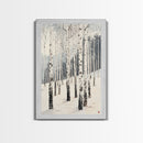 Winter Birch Tree Forest Framed Canvas Print, White Birch Trees In Winter Forest Landscape Art Print Minimalist Living Room Nature Wall Art