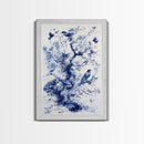 Chinoiserie Wall Art Framed Canvas Print, Blue Tree and Birds, Botanical Print, Birdwatcher Gift Idea, Chinoiserie Style Painting