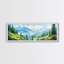 Vintage Mountain Art Canvas Print | Mountain Oil Painting | Extra Large Vintage Wall Art | Panoramic Wall Art Print | Vintage Mountain Scene